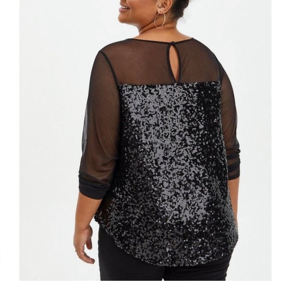 Torrid Black Long Sleeve Mesh And Sequin Top Size 1X Sophisticated Holiday Goth - Picture 3 of 12
